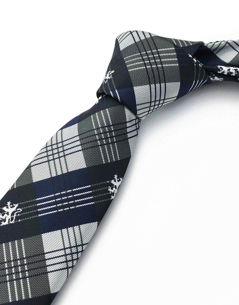 Ctskyte Slim Silk Necktie for Men Woven Jacquard Patterned Business Wedding Skinny Ties (Navy Grey Check, One Size) - Image 4